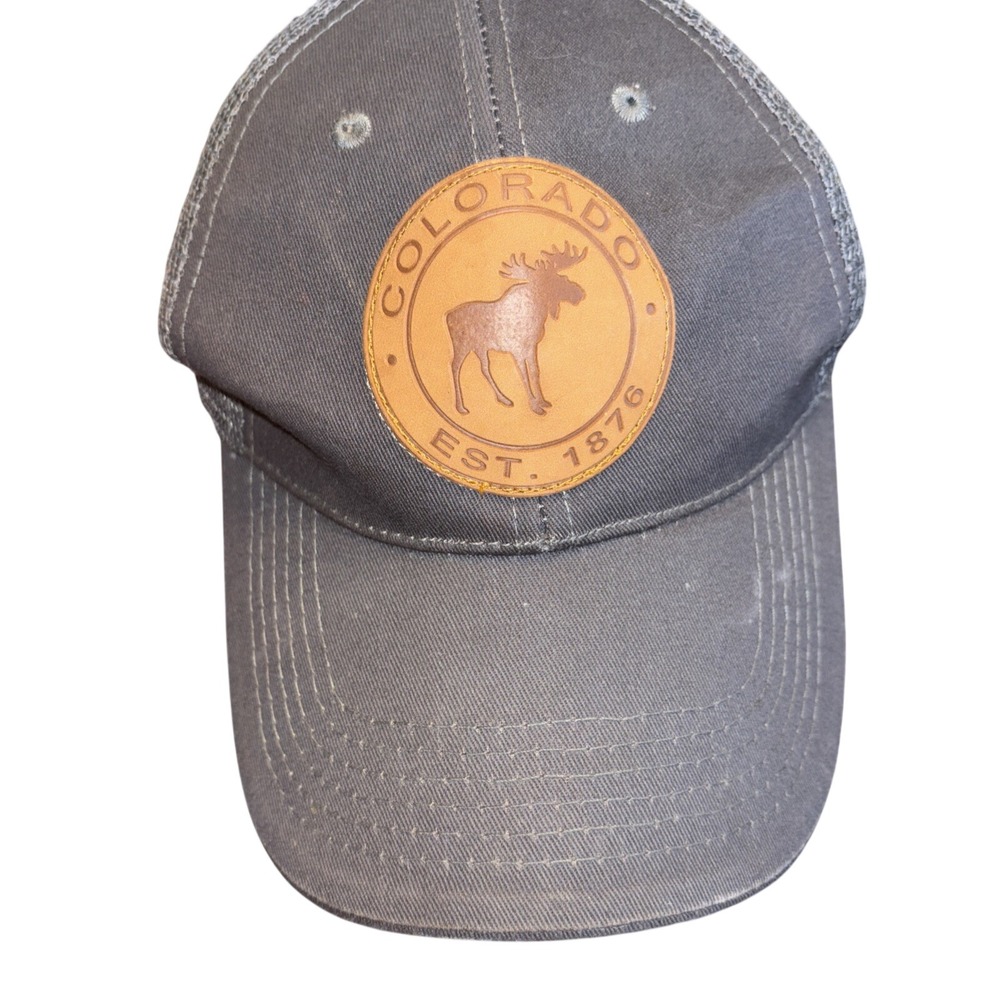 Uluru Colorado Moose Leather Patch Trucker Hat Gray Mesh Snapback Cap OSFM‎